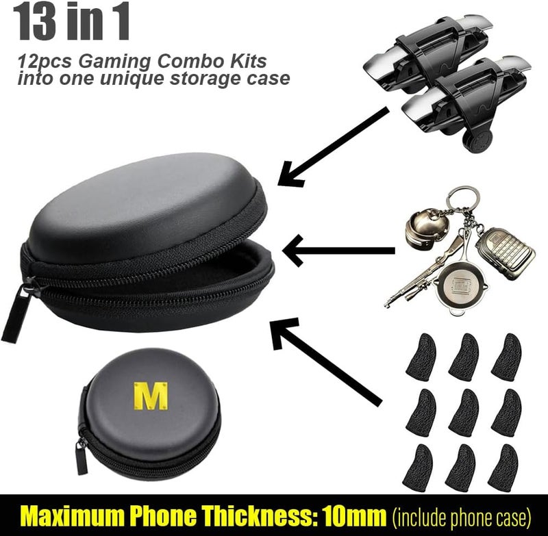 Mikirini 13 in 1 Cell Phone Game Controller for PUBG/Fortnite/Call of Duty Mobile, Mobile Phone L1R1 Triggers for iPhone and Android Phone w/ 9 pcs Mobile Game Finger Sleeve Gloves - Image 2